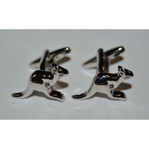 Nice Silver Tone AUSTRALIAN Kangaroo Shaped Men's Cuff Links Set Rare - Picture 1 of 4